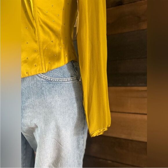 90s NWT Paul Alexander 100% Silk Corset Blouse Mesh Chest & Sleeves - Picture 7 of 8